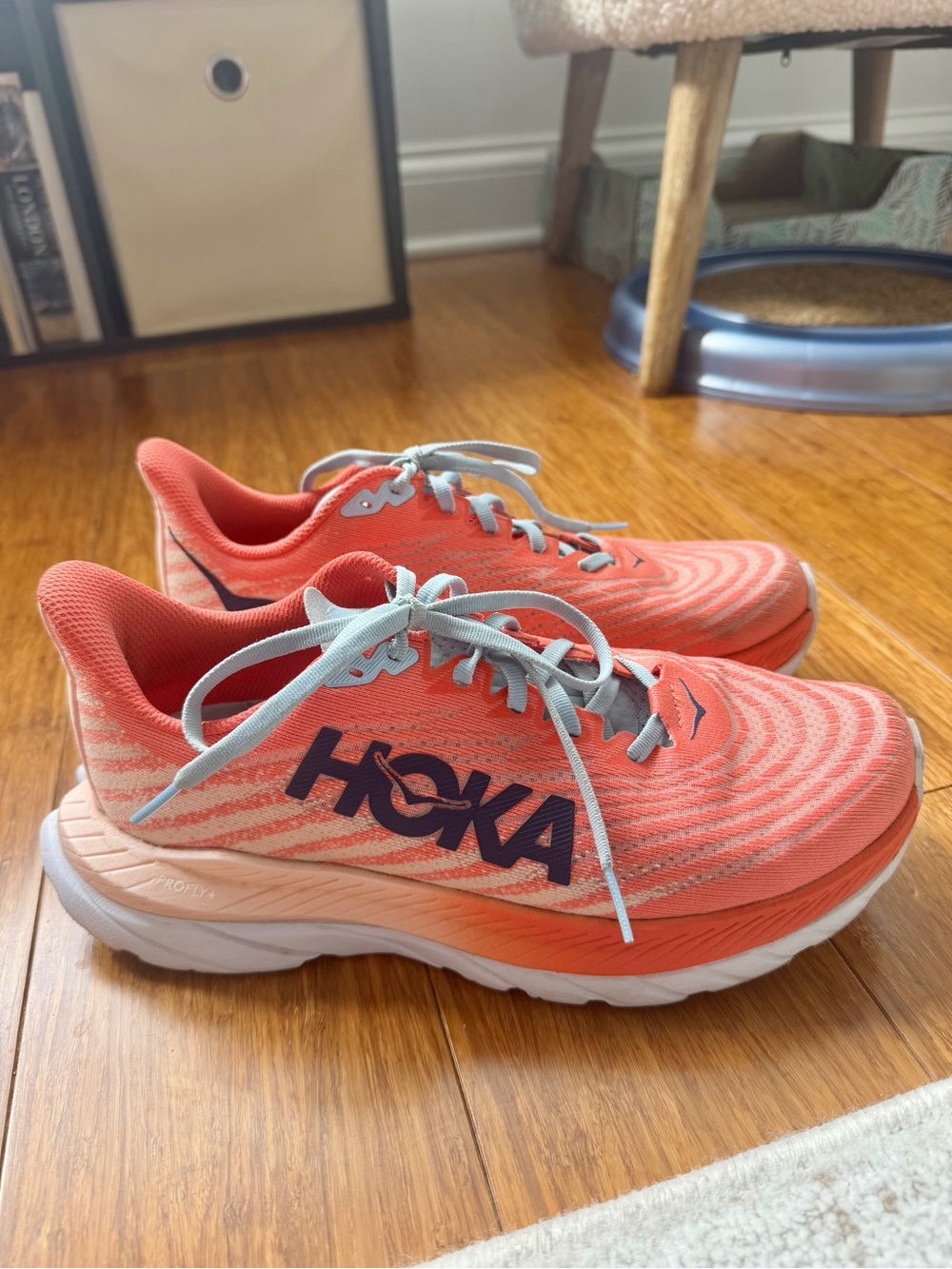 Hoka Women's Coral/Light Blue Mach 5 Running Shoes